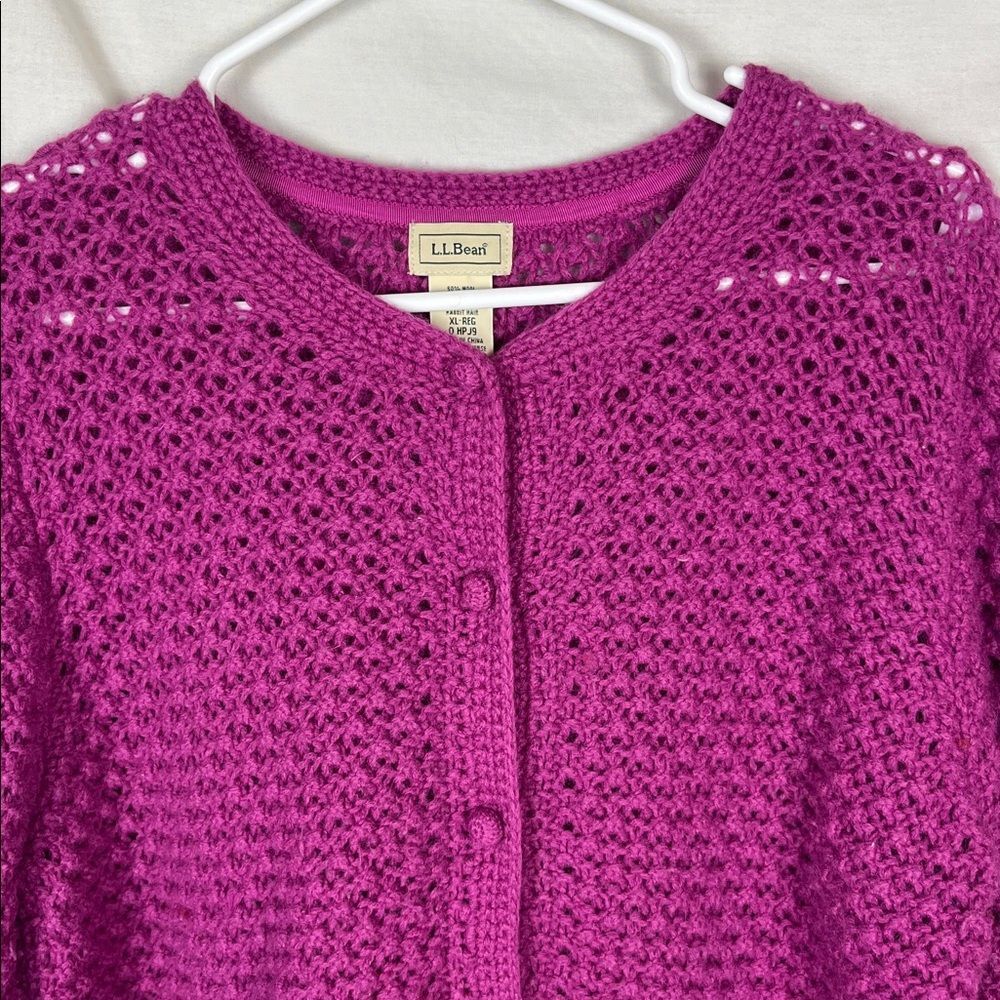 Pink Knit L. L. Bean Wool Angora Blend Button Up Cardigan Sweater